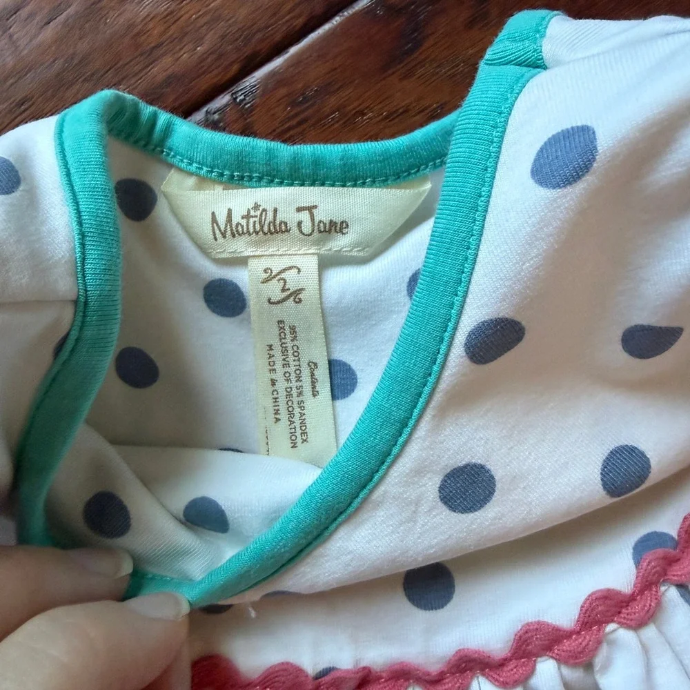 Matilda Jane Girls Polka Dot Floral Ric Rac Trim Dress Sz 2 Back to School Artsy